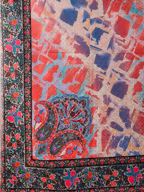 Women's Kalamkari Printed Aari Outlined Wool Shawl